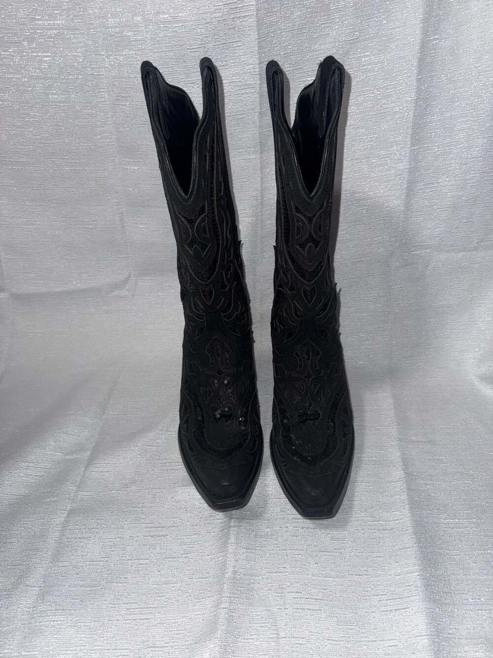 J.B. Dillon Black Sequin Embroidered Western Cowboy Boots